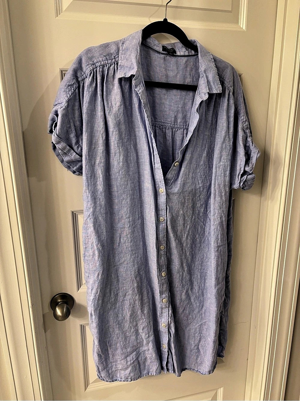 Linen Blend Short Sleeve Shirtdress Size XL